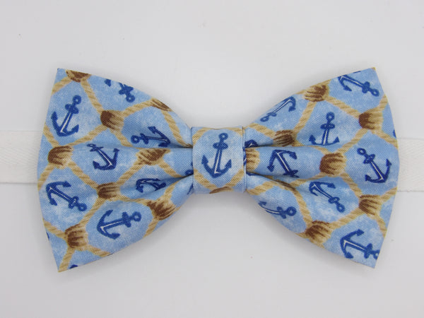 Nautical Bow tie / Blue Anchors & Ropes on Blue / Cruise Bow tie / Pre-tied Bow tie