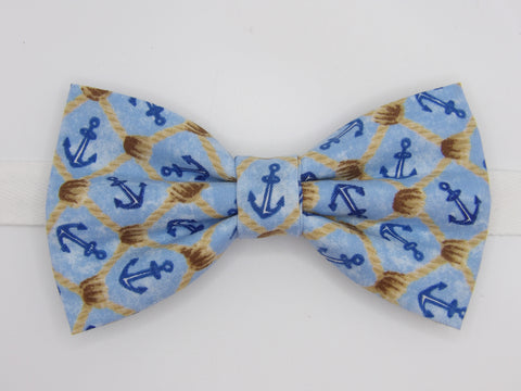Nautical Bow tie / Blue Anchors & Ropes on Blue / Cruise Bow tie / Pre-tied Bow tie