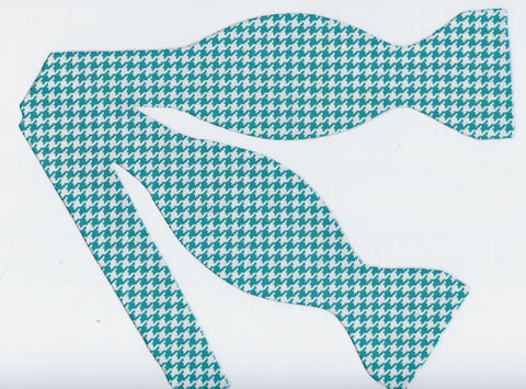 Houndstooth Bow tie / Aqua Marine Blue & White Houndstooth / Self-tie & Pre-tied Bow tie