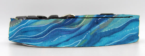 Arctic Ocean Dog Collar / Swirling Shades of Blue with a Hint of Green / Cool Dog Collars / Matching Dog Bow tie