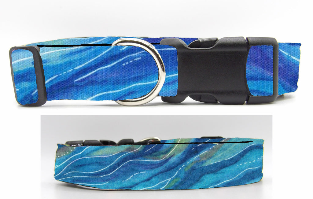 Arctic Ocean Dog Collar / Swirling Shades of Blue with a Hint of Green / Cool Dog Collars / Matching Dog Bow tie
