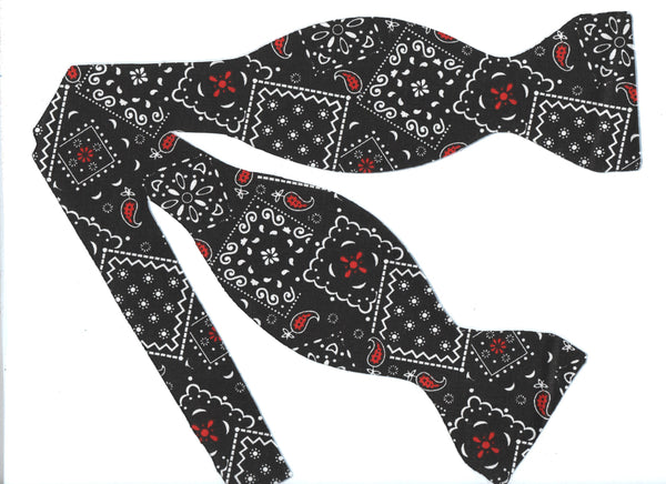 Black, White & Red Bandana Bow tie / Country Western Bandana / Self-tie & Pre-tied Bow tie - Bow Tie Expressions