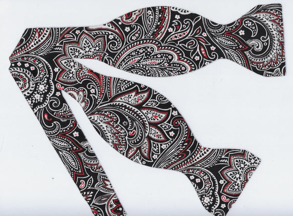 Executive Paisley Bow tie / Black, Red & White Paisley / Self-tie & Pre-tied Bow tie - Bow Tie Expressions