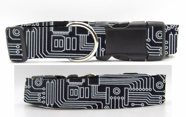 Computer Dog Collar / White Traces on Black / Circuit Board / Cool Dog Collar / Matching Dog Bow tie