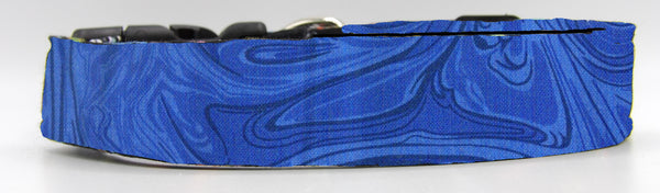 Blue Marble Dog Collar / Shades of Blue in a Marble Design / Matching Dog Bow tie