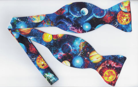 Outer Space Bow tie / Blue Planets & Stars / Deep Blue Galaxy / Self-tie & Pre-tied Bow tie