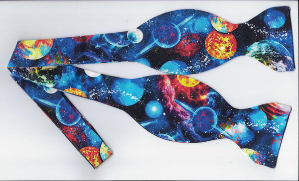 Outer Space Bow Tie & Cummerbund Set / Colorful Planets & Stars in Space / Self-tie or Pre-tied Bow tie