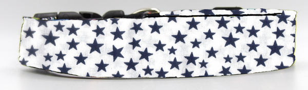 Blue Stars Dog Collar / Navy Blue Stars on White / Patriotic Dog Collar / Matching Dog Bow tie