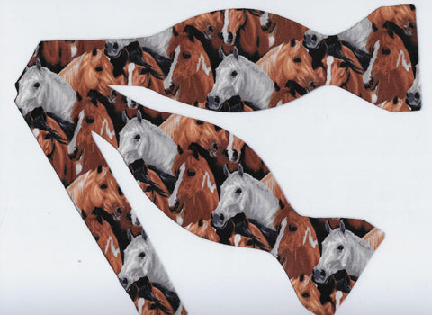 Horse Bow tie / Brown & White Horses / Equestrian / Wild Stallion / Self-tie & Pre-tied Bow tie
