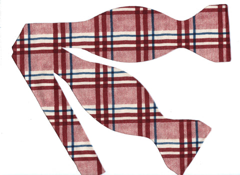 Trendy Red Plaid Bow tie / Burgundy Red, Blue & White Plaid / Self-tie & Pre-tied Bow tie