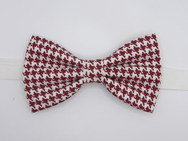 Houndstooth Bow tie / Burgundy & White / Dark Red / Pre-tied Bow tie