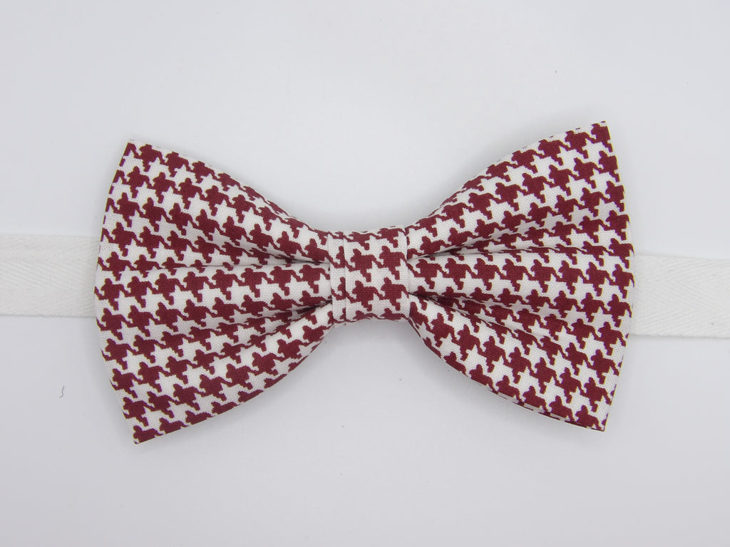 Houndstooth Bow tie / Burgundy & White / Dark Red / Pre-tied Bow tie