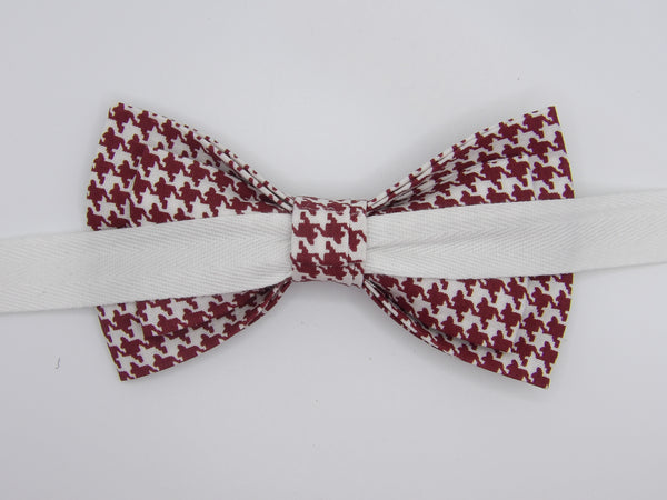 Houndstooth Bow tie / Burgundy & White / Dark Red / Pre-tied Bow tie