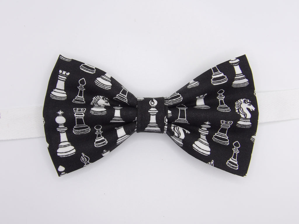 Chess Game Bow Tie / Chess Pieces on Black / Championship Chess Player / Pre-tied Bow tie