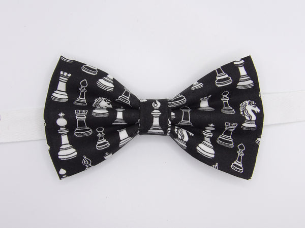 Chess Game Bow Tie / Chess Pieces on Black / Championship Chess Player / Pre-tied Bow tie