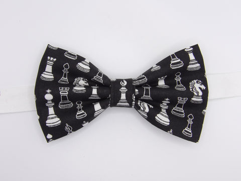 Chess Game Bow Tie / Chess Pieces on Black / Championship Chess Player / Pre-tied Bow tie