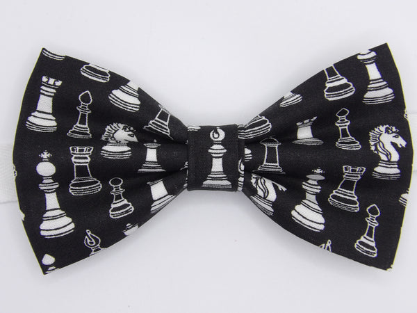 Chess Game Bow Tie / Chess Pieces on Black / Championship Chess Player / Pre-tied Bow tie
