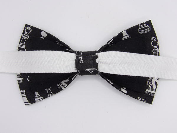 Chess Game Bow Tie / Chess Pieces on Black / Championship Chess Player / Pre-tied Bow tie