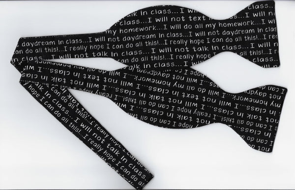 School Bow tie / Classroom Rules about Texting, Talking, Homework / Self-tie & Pre-tied Bow tie