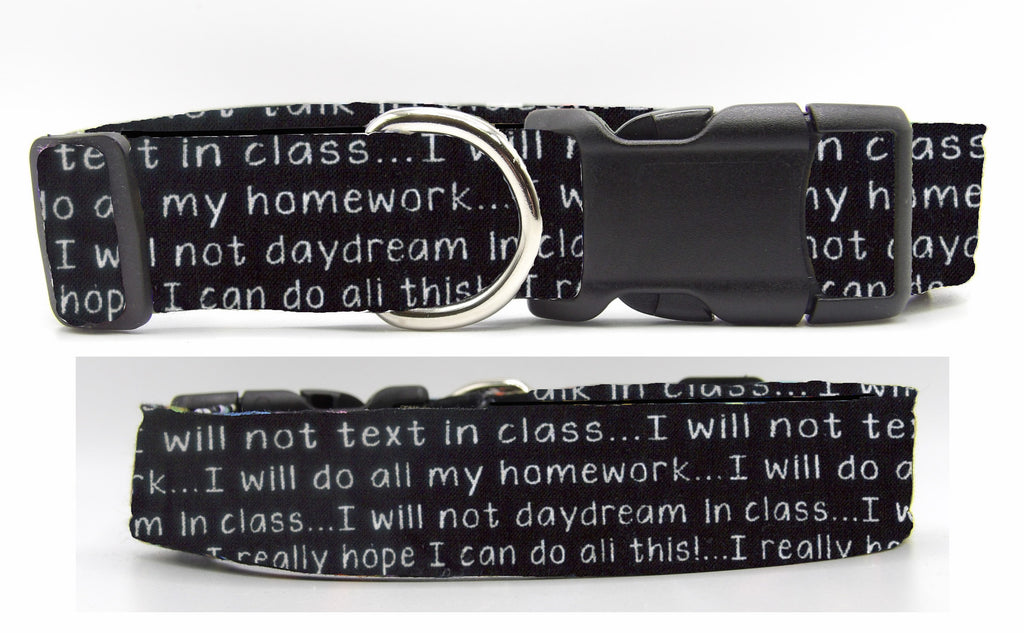 School Rules Dog Collar / Classroom Rules about Texting, Talking, Homework / Teacher Dog Collar / Matching Dog Bow tie