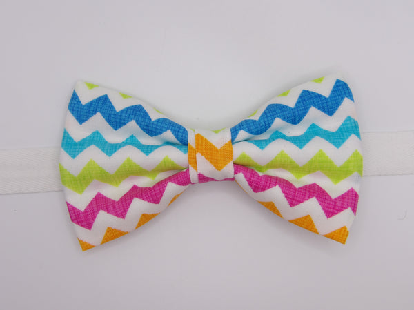 Neon Chevron Bow tie / Blue, Pink, Orange, Lime Green Zig Zag Stripes / Pre-tied Bow tie