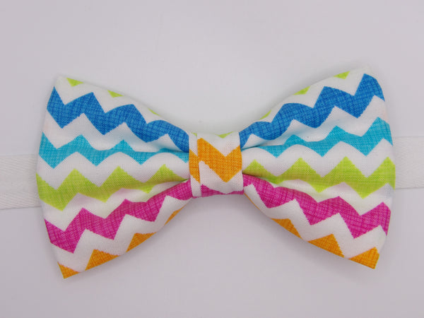 Neon Chevron Bow tie / Blue, Pink, Orange, Lime Green Zig Zag Stripes / Pre-tied Bow tie