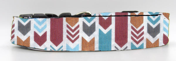 Southwest Dog Collar / Teal, Maroon, Blue & Gray Arrows with Metallic Copper / Copper Dog Collar / Matching Dog Bow tie