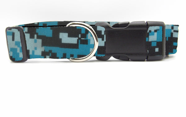 Digital Camo Dog Collar / Shades of Blue Camo / Military Dog Collar / Matching Dog Bow tie