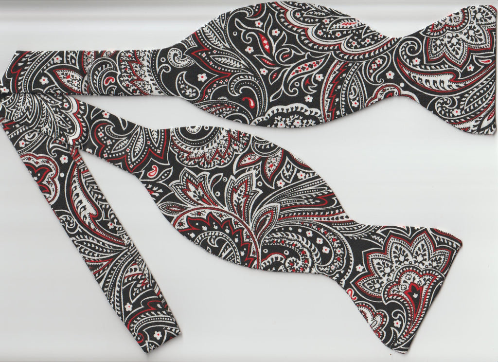 Executive Paisley Bow tie / Black, Red & White Paisley / Self-tie & Pre-tied Bow tie