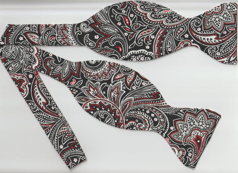Executive Paisley Bow tie / Black, Red & White Paisley / Self-tie & Pre-tied Bow tie