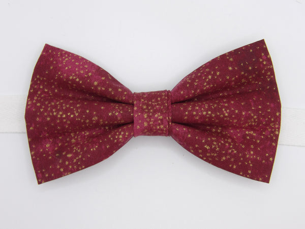 Gold Dust Bow tie / Metallic Gold Dust on Burgundy Red / Pre-tied Bow tie