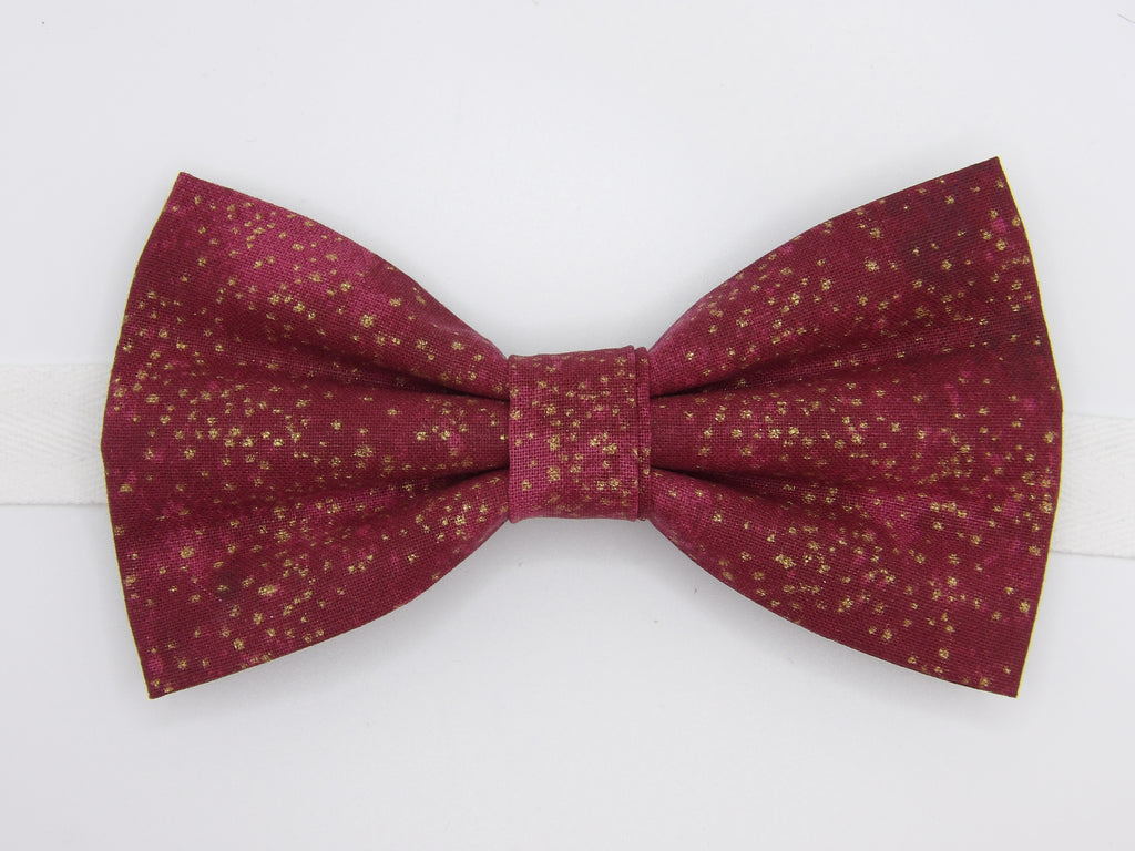 Gold Dust Bow tie / Metallic Gold Dust on Burgundy Red / Pre-tied Bow tie
