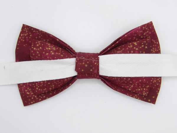 Gold Dust Bow tie / Metallic Gold Dust on Burgundy Red / Pre-tied Bow tie