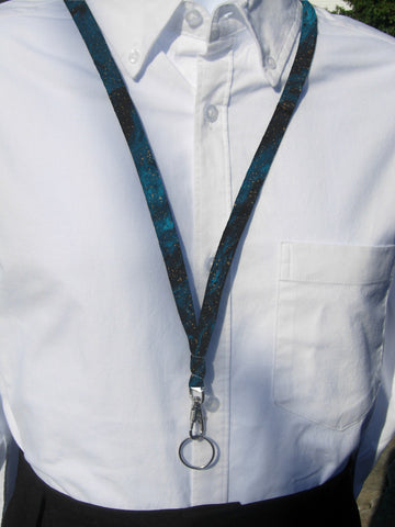 Gold Dust Lanyard / Metallic Gold Dust on Outer Space Blue / Key Chain, Key Fob, Cell Phone Wristlet