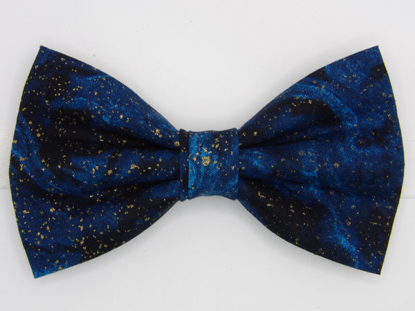 Galaxy Blue & Gold Bow tie / Metallic Gold Dust / Swirling Midnight Blue / Self-tie & Pre-tied Bow tie