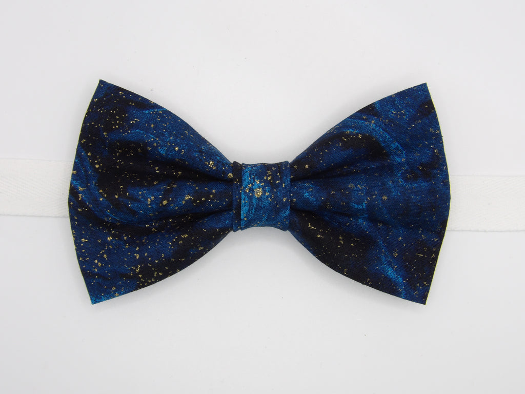 Galaxy Blue & Gold Bow tie / Metallic Gold Dust / Swirling Midnight Blue / Pre-tied Bow tie