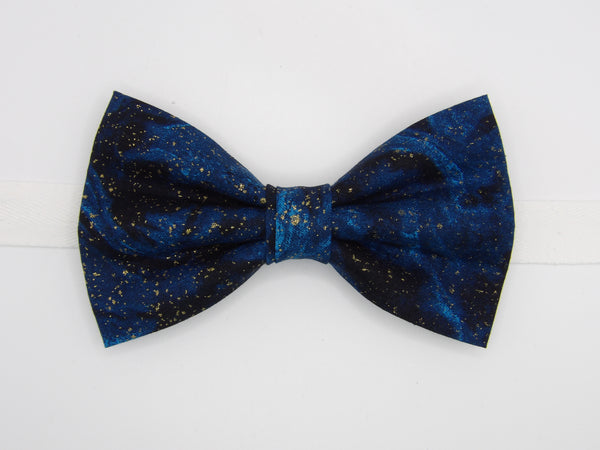 Galaxy Blue & Gold Bow tie / Metallic Gold Dust / Swirling Midnight Blue / Pre-tied Bow tie