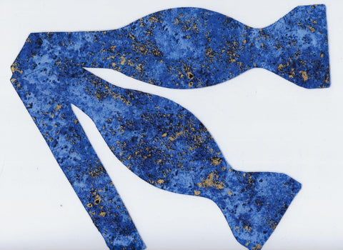 Blue & Gold Bow tie / Metallic Gold Flakes on Cobalt Blue / Self-tie & Pre-tied Bow tie
