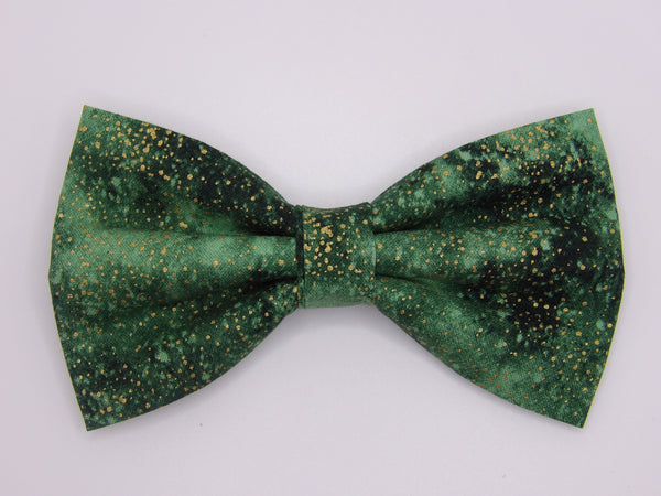Gold Dust Bow tie / Metallic Gold Dust on Emerald Green / Green & Gold Bow tie / Pre-tied Bow tie