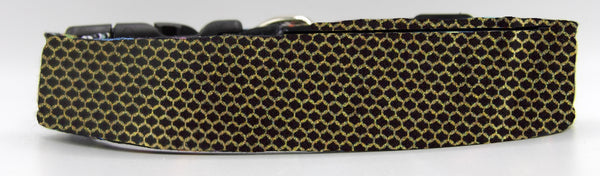 Gold & Black Dog Collar / Metallic Gold Mesh Design on Black / Matching Dog Bow tie