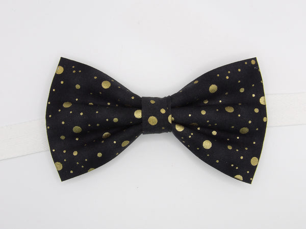 Gold & Black Bow tie / Metallic Gold Mixed Dots on Black / Pre-tied Bow tie