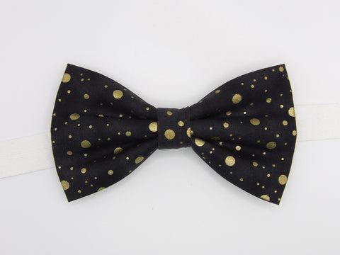 Gold & Black Bow tie / Metallic Gold Mixed Dots on Black / Pre-tied Bow tie