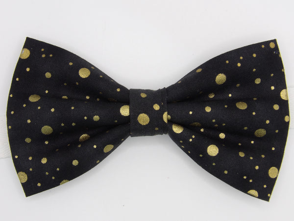 Gold & Black Bow tie / Metallic Gold Mixed Dots on Black / Pre-tied Bow tie