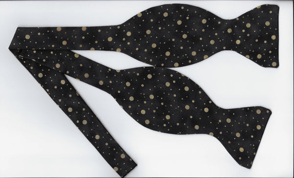Gold & Black Bow tie / Metallic Gold Dots on Black / Self-tie & Pre-tied Bow tie