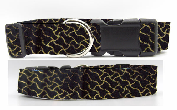 Gold & Black Dog Collar / Metallic Gold Net Design on Black / Matching Dog Bow tie