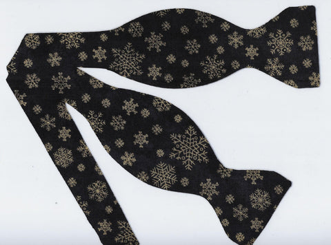 Christmas Bow tie / Metallic Gold Snowflakes on Black / Self-tie & Pre-tied Bow tie