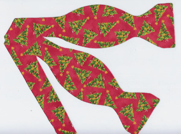 Christmas Tree Bow tie / Lighted Christmas Trees on Red / Self-tie & Pre-tied Bow tie - Bow Tie Expressions