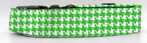 Houndstooth Dog Collar / Green & White Houndstooth / Matching Dog Bow tie