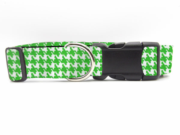 Houndstooth Dog Collar / Green & White Houndstooth / Matching Dog Bow tie
