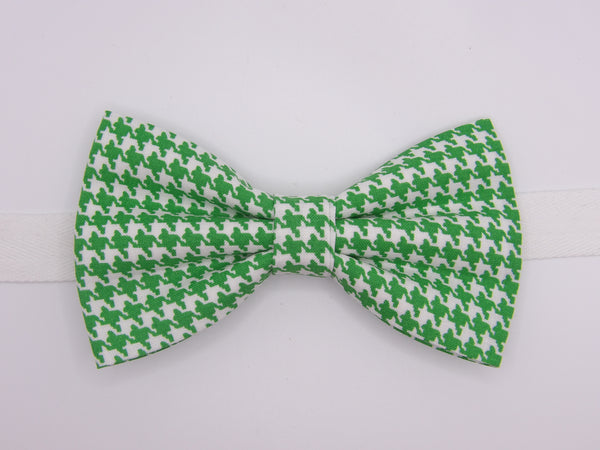 Houndstooth Bow tie / Bright Green & White / Pre-tied Bow tie